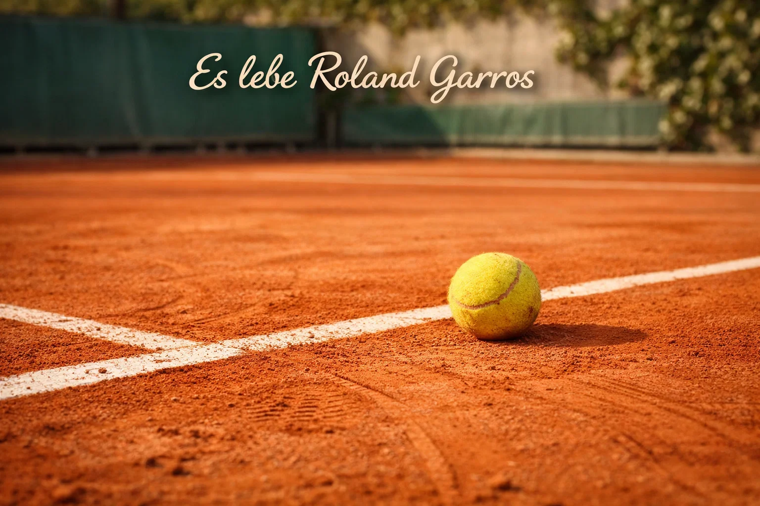 Roter Sandplatz von Roland Garros mit charakteristischen Linien und Tennisball