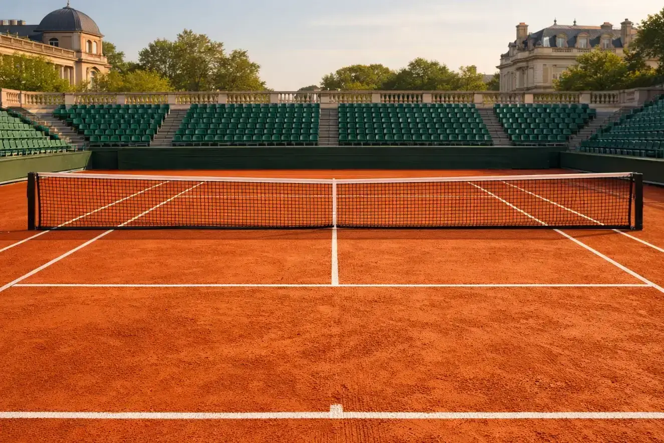 Court Philippe-Chatrier in Paris mit charakteristischem roten Sandplatz