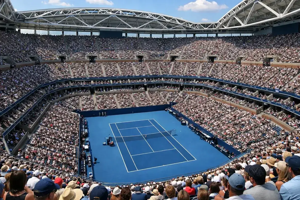 Vollbesetztes Tennisstadion bei einem Grand-Slam-Turnier