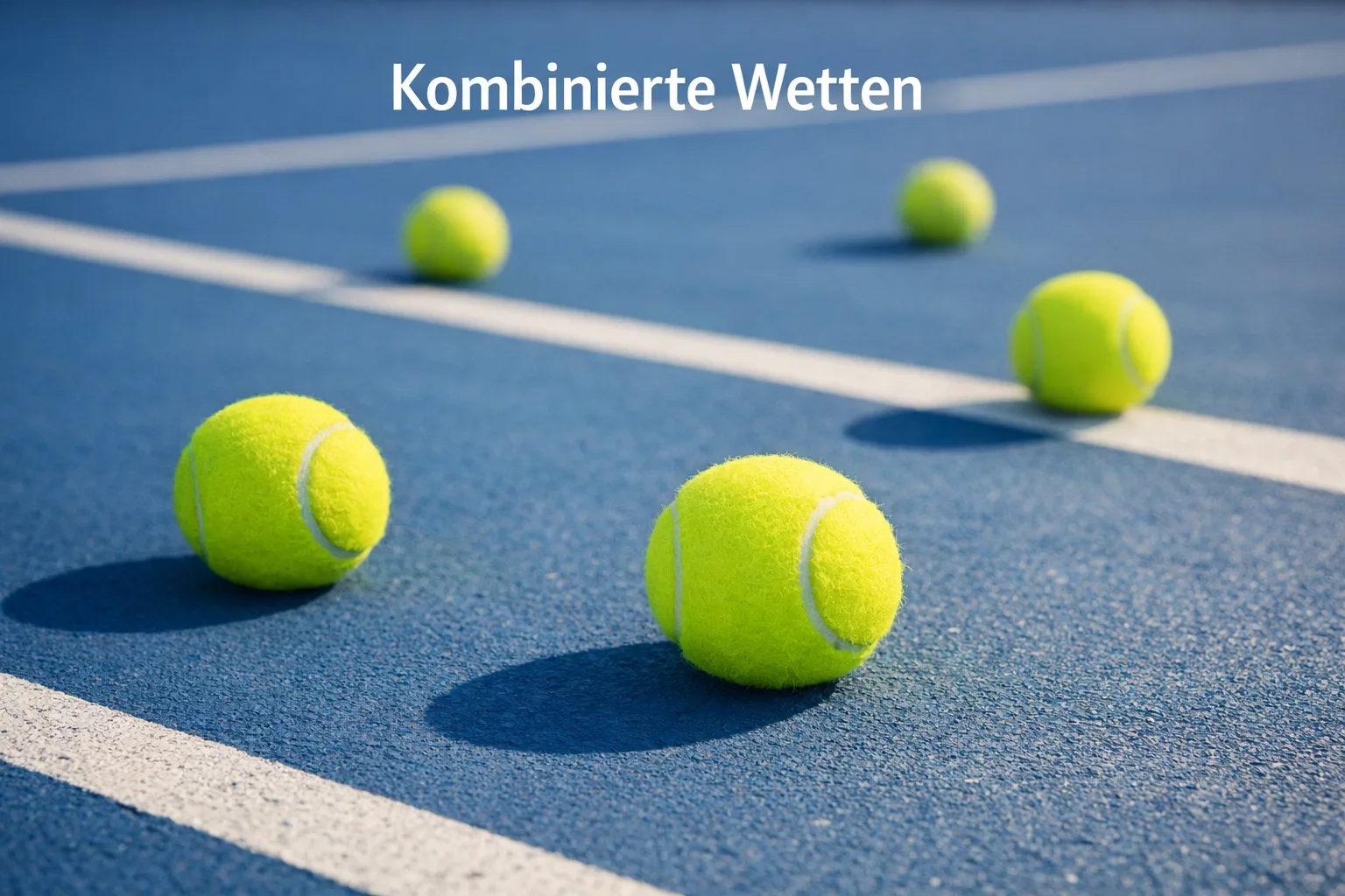 Mehrere Tennisbälle auf einem Hartplatz arrangiert als Symbol für Kombiwetten