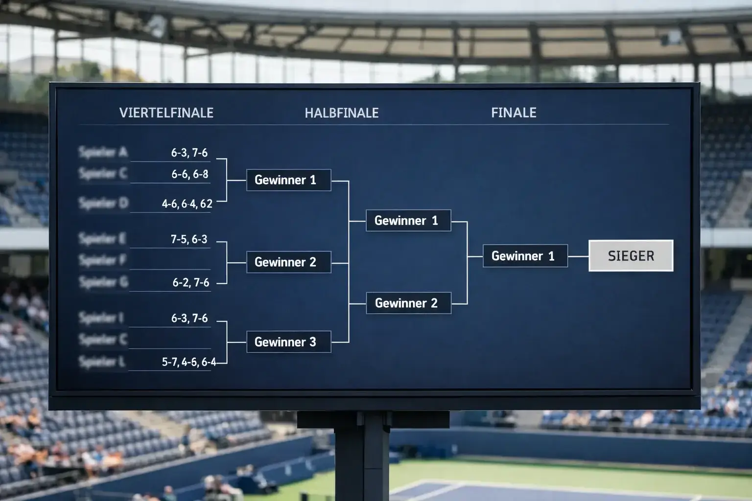 Turnierbaum eines Grand-Slam-Turniers auf einer großen Anzeigetafel