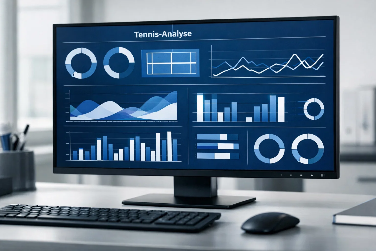 Bildschirm mit Tennisstatistiken und Diagrammen zur Datenanalyse